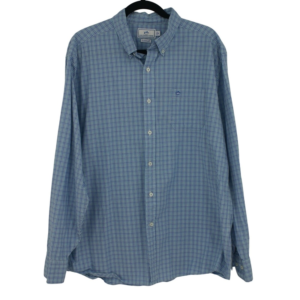Southern Tide Mens XL Blue Teal Plaid Classic Fit Button Down Shirt 26079-6261